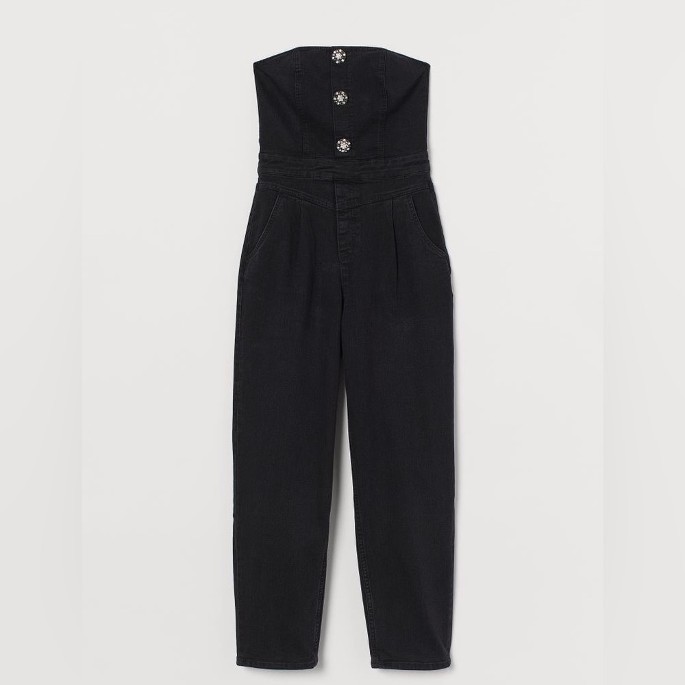 H&M nearly black bandeau Denim Jumpsuit size small NWT